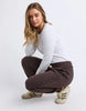Simplified trackpant - coffee-Foxwood-The ultimate Foxwood Simplified Crew just got a BFF. The Simplified Pant is here and is set to be your favourite on-the-go trackpant for everyday style. Featuring a wide and super comfortable elastic waistband with drawstring tie. The Simplified Pant features the same raw edge detailing on the waist and cuffs as the best selling crew making these a stylish match back. Add side pockets for your treasure and our classic embroidered Foxwood logo on the leg and you have pa