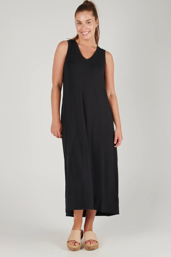 Sleeveless maxi dress - black-Pash + Evolve-Sleeveless Side Seam Pockets V-Neckline Maxi length Model Wearing: Small Fabrication: 95% Viscose 5% Elastane-Pash + Evolve