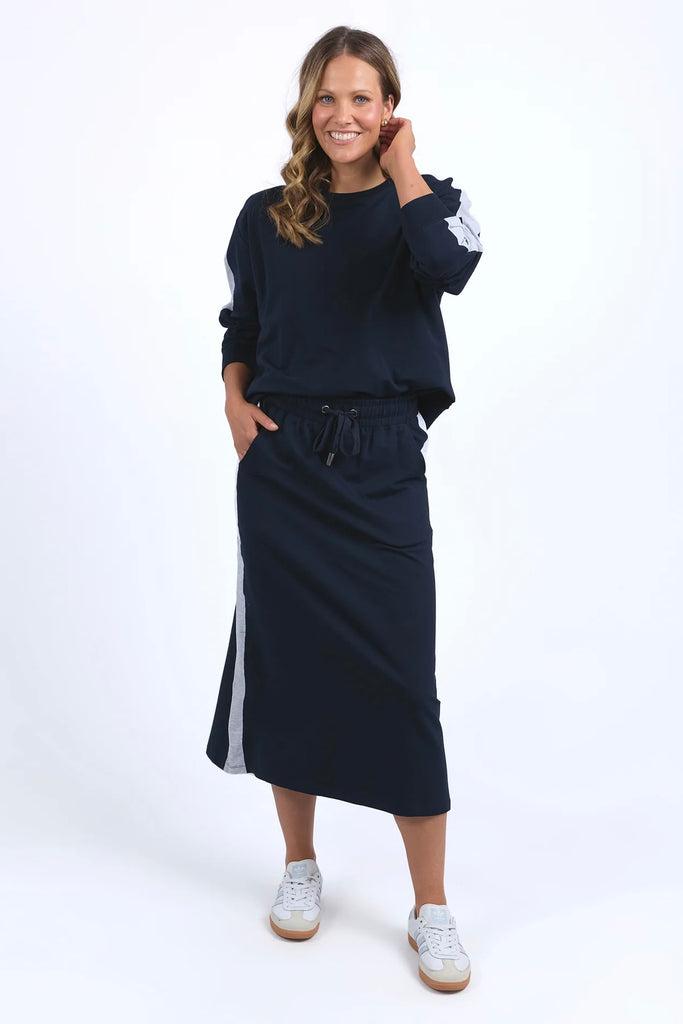 Sloane Fleece Skirt Navy/Grey Marle Trim-Elm-*95% Cotton, 5% Elastane-Pash + Evolve