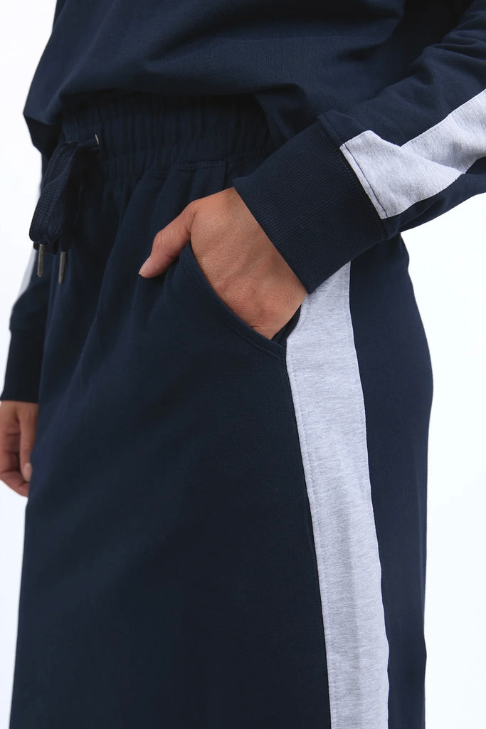 Sloane Fleece Skirt Navy/Grey Marle Trim-Elm-*95% Cotton, 5% Elastane-Pash + Evolve