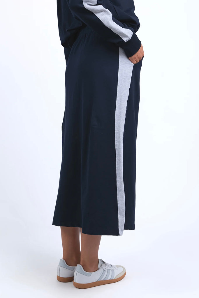 Sloane Fleece Skirt Navy/Grey Marle Trim-Elm-*95% Cotton, 5% Elastane-Pash + Evolve