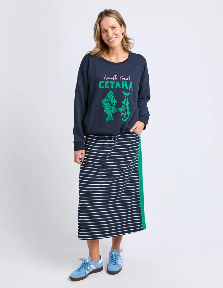 Sloane skirt - navy/white-Elm-Elastic waist with drawcord Slant pockets Contrast panel down side seams French Terry Cotton Elastane-Pash + Evolve