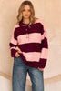 Sophie rugby knit - berry stripe-Pash + Evolve-*Rugby style knit *Long sleeve *Stripe *Relaxed fit *Button up neckline *Collar *100% Polyester-Pash + Evolve