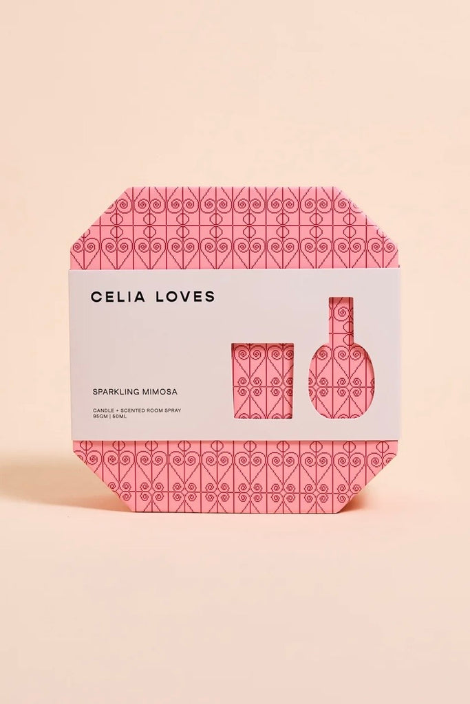 Sparkling mimosa - candle & roomspray duo set-Celia Loves-Sparkling citrus notes of bergamot and lemon. A soft heart of mimosa and white florals gently grounded in smooth sandalwood and clean musk. Top notes bergamot, lemon, orange, raspberry blossom Heart notes gardenia, rose, mimosa, jasmine Base notes sandalwood, musk Duo Set includes: 1 x 95gms Sparkling Mimosa Scented Candle 1 x 50ml Sparkling Mimosa Room Spray Celia Loves products have been carefully curated to instantly elevate your everyday moments