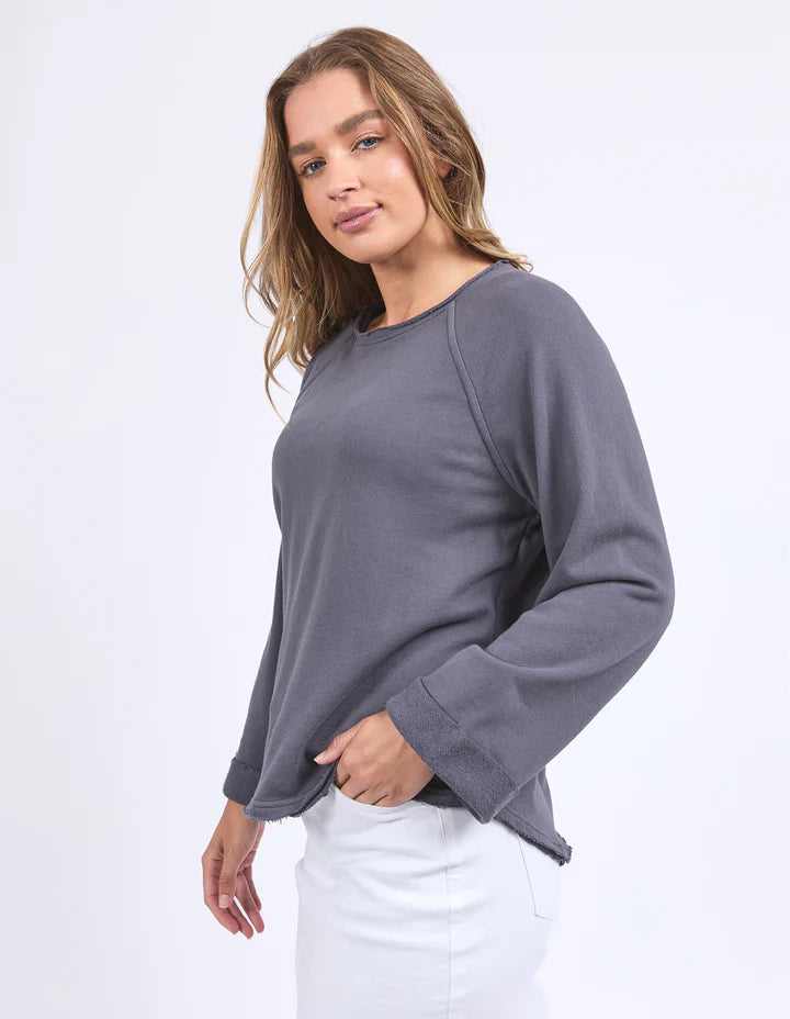 Spencer crew - charcoal-Foxwood-Relaxed and timeless, the new Spencer Crew from Foxwood Clothing comes from a long-line of Foxwood best selling fleece crews. The Spencer adds a relaxed spin to dressing with a wider sleeve featuring a rolled cuff and a slightly oversized fit for the ultimate in comfort. Relaxed fit Raw edge detail Rolled sleeve cuff 100% Cotton Model is wearing a size 10-Pash + Evolve