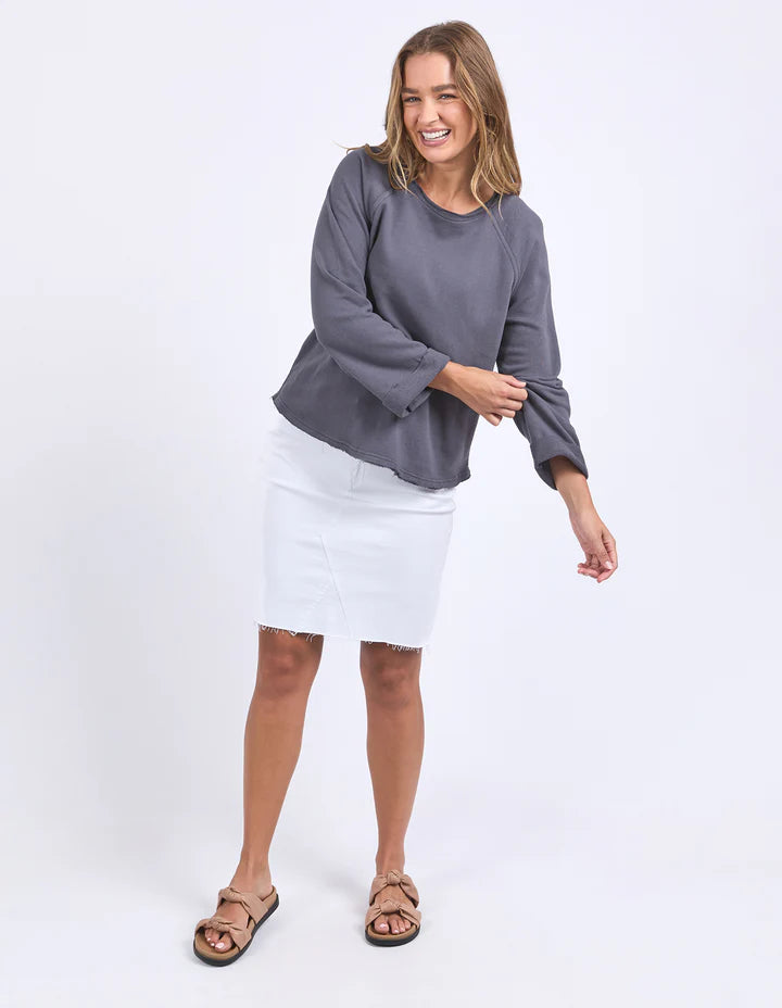 Spencer crew - charcoal-Foxwood-Relaxed and timeless, the new Spencer Crew from Foxwood Clothing comes from a long-line of Foxwood best selling fleece crews. The Spencer adds a relaxed spin to dressing with a wider sleeve featuring a rolled cuff and a slightly oversized fit for the ultimate in comfort. Relaxed fit Raw edge detail Rolled sleeve cuff 100% Cotton Model is wearing a size 10-Pash + Evolve