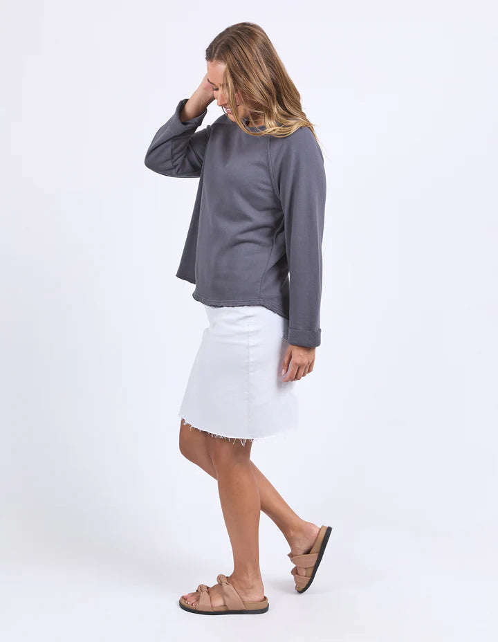 Spencer crew - charcoal-Foxwood-Relaxed and timeless, the new Spencer Crew from Foxwood Clothing comes from a long-line of Foxwood best selling fleece crews. The Spencer adds a relaxed spin to dressing with a wider sleeve featuring a rolled cuff and a slightly oversized fit for the ultimate in comfort. Relaxed fit Raw edge detail Rolled sleeve cuff 100% Cotton Model is wearing a size 10-Pash + Evolve