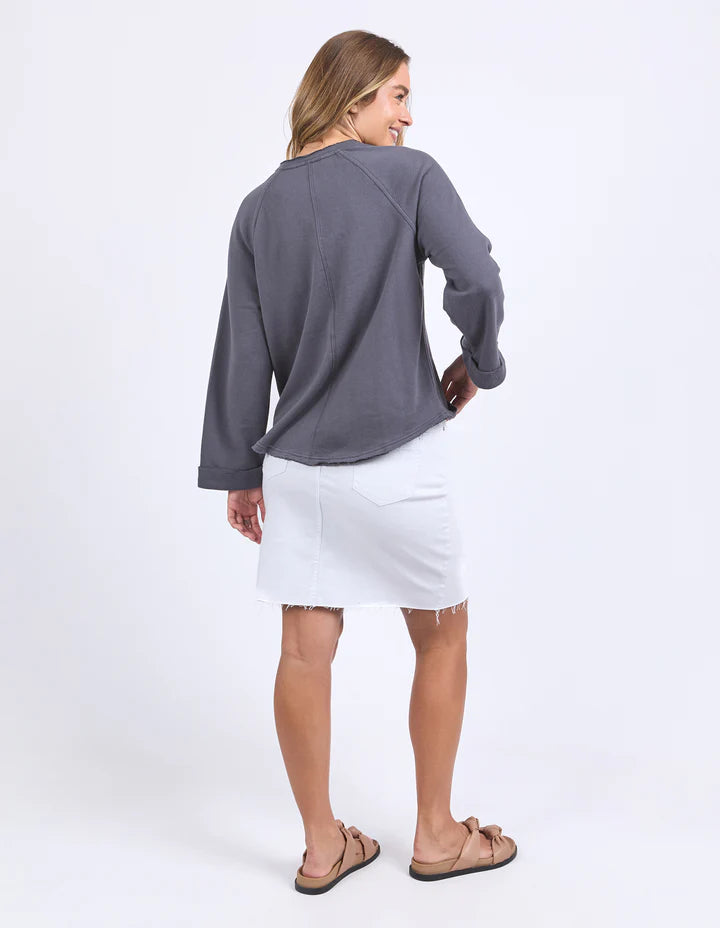 Spencer crew - charcoal-Foxwood-Relaxed and timeless, the new Spencer Crew from Foxwood Clothing comes from a long-line of Foxwood best selling fleece crews. The Spencer adds a relaxed spin to dressing with a wider sleeve featuring a rolled cuff and a slightly oversized fit for the ultimate in comfort. Relaxed fit Raw edge detail Rolled sleeve cuff 100% Cotton Model is wearing a size 10-Pash + Evolve