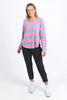 Spritz Stripe Tee - Pink/Steel Blue-Elm-Bold colourful stripes make for a fantastic layering piece. Constructed from 100% cotton slub jersey this mid weight layer is a wonderful colour pop for any wardrobe. Yarn Dye Stripe Ideal for layering Curved Hemline Cotton Slub Jersey Model is wearing a size 10.-Pash + Evolve