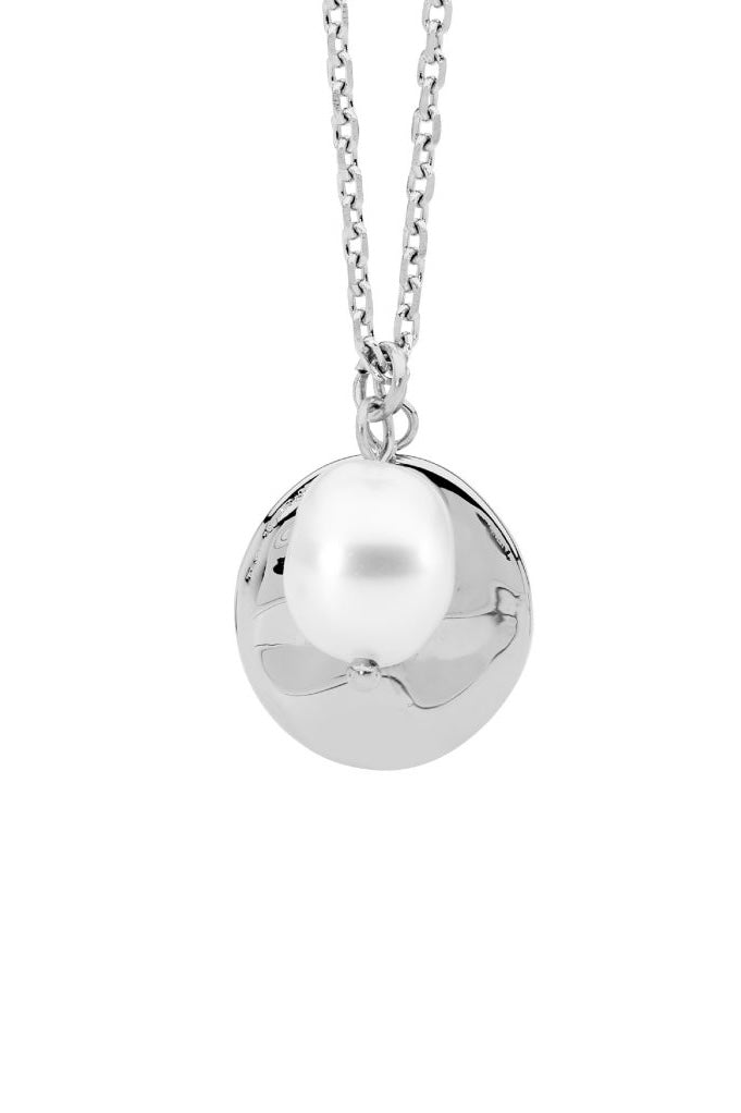 Stainless steel disk freshwater pearl pendant-Ellani-13mm pendant with freshwater pearl, 40cm chain plus 5cm extension. Stainless steel Comes packaged in gorgeous Ellani packaging-Pash + Evolve