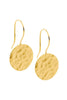 Stainless steel hammered circle drop earrings - gold plated-Ellani-Hammered effect circle drop earrings Stainless steel with gold IP plating Comes packaged in gorgeous Ellani packaging-Pash + Evolve