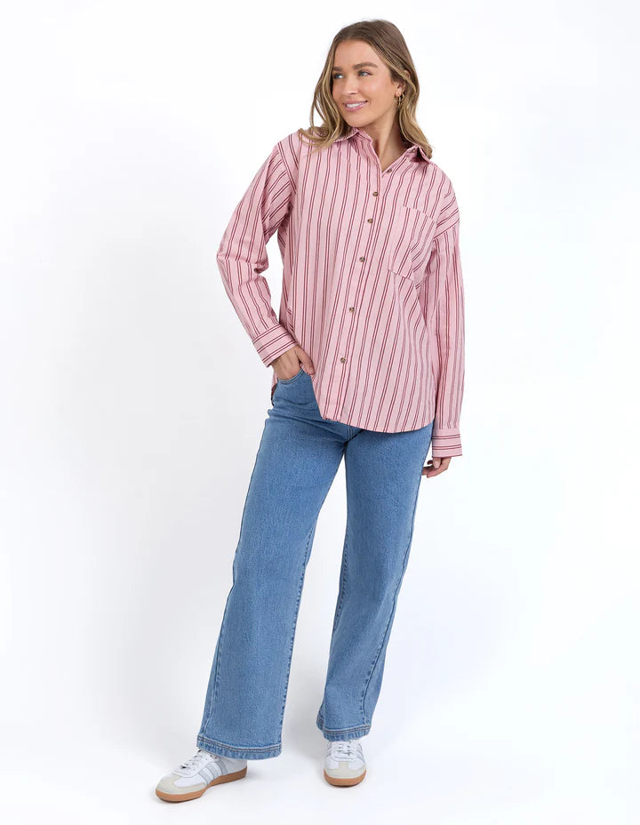 Staple Shirt - Pink & Berry Stripe-Foxwood-Meet your new wardrobe hero—the Staple Shirt! With a front button opening, chest pocket, and relaxed fit, this 100% cotton shirt is perfect for layering or wearing solo. Effortlessly stylish and super comfy, it’s the essential piece you’ll reach for again and again. Front button opening Chest pocket Relaxed Fit 100% Cotton Model is 176cm and wears size 10-Pash + Evolve