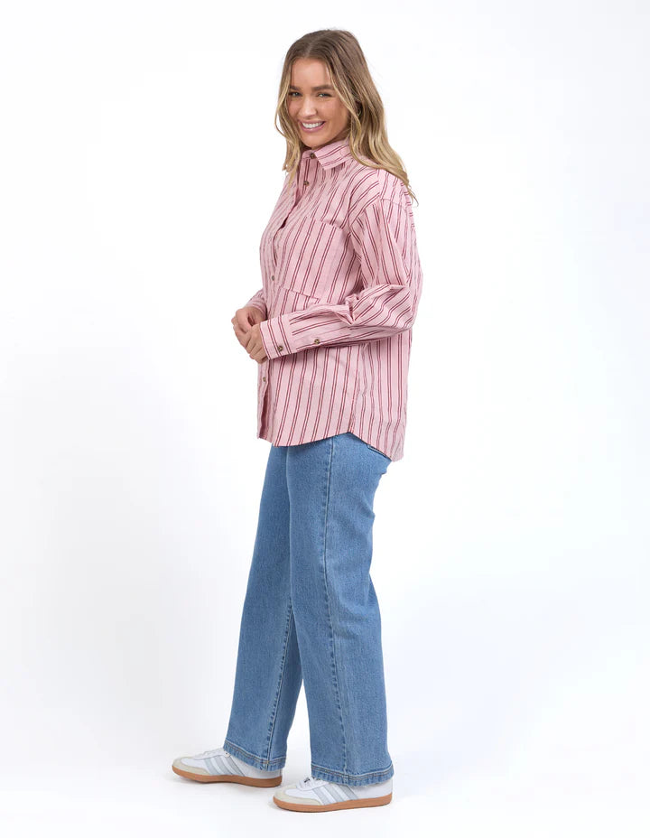 Staple Shirt - Pink & Berry Stripe-Foxwood-Meet your new wardrobe hero—the Staple Shirt! With a front button opening, chest pocket, and relaxed fit, this 100% cotton shirt is perfect for layering or wearing solo. Effortlessly stylish and super comfy, it’s the essential piece you’ll reach for again and again. Front button opening Chest pocket Relaxed Fit 100% Cotton Model is 176cm and wears size 10-Pash + Evolve