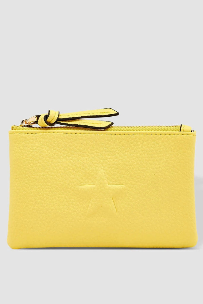 Star Purse - Lemon-Louenhide-The Louenhide Star Lemon Purse is a sweet coin purse that adds an element of fun to any outfit. Complete with three card slots and a handy key ring chain, this mini purse will keep your small essentials organised, day to night. The Star Lemon purse is a thoughtful gift for bridesmaids, birthdays or someone special and is available in a variety of fun colours. Internal Features Key Ring on Chain, 3 Card Holders Internal Lining Polyester Recycled Black and White Stripe Logo 100% L