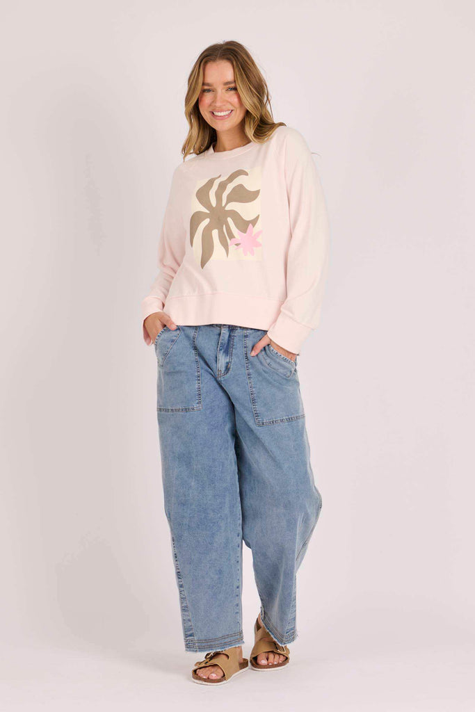 Step hem top - pink abstract-One Ten Willow-*Long sleeve *Pink abstract print *Round neck *Step hem *Cotton/Polyester-Pash + Evolve