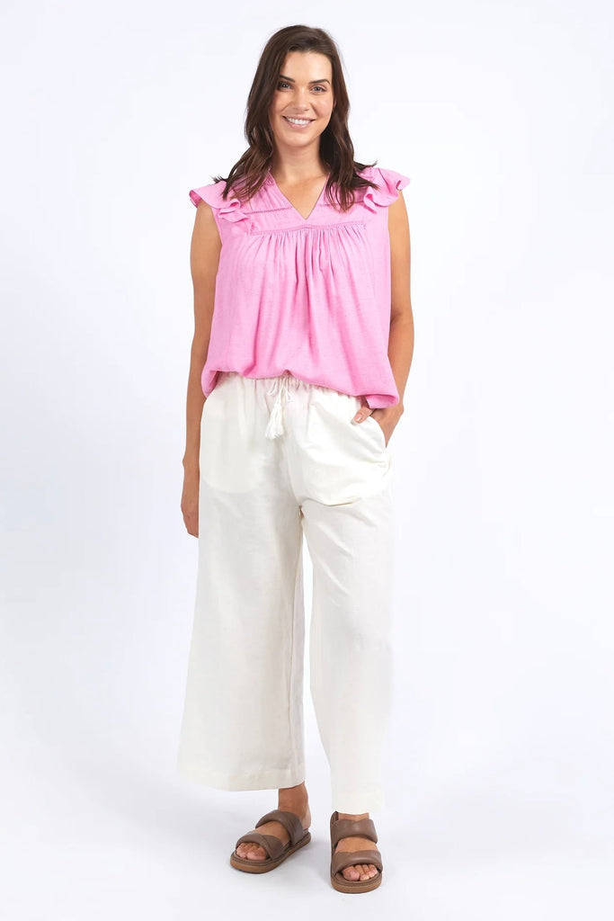 Stevie Pant - Marshmallow-Elm-The Stevie Pant features material in a soft and superior drape and a wide leg silhouette. Pair with basic tees or a button up top to achieve an effortlessly elevated look. Wide leg Elastic waist with tie Soft & superior drape Linen Viscose-Pash + Evolve