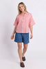 Striped Holiday Shirt - Pink Lemonade/White-Elm-The Striped Holiday Shirt is the definition of relaxed summer style. Crafted from a breathable linen blend with timeless yarn-dyed stripes, its oversized fit makes it perfect for layering or wearing on its own. Style it open over a tank, tucked into linen shorts or paired with relaxed pants for an effortless holiday-ready look. Button through shirt Yarn dyed stripe Linen blend Oversized fit 100% Cotton The Model is 173cm and is wearing a size 10-Pash + Evolve