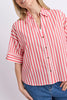 Striped Holiday Shirt - Pink Lemonade/White-Elm-The Striped Holiday Shirt is the definition of relaxed summer style. Crafted from a breathable linen blend with timeless yarn-dyed stripes, its oversized fit makes it perfect for layering or wearing on its own. Style it open over a tank, tucked into linen shorts or paired with relaxed pants for an effortless holiday-ready look. Button through shirt Yarn dyed stripe Linen blend Oversized fit 100% Cotton The Model is 173cm and is wearing a size 10-Pash + Evolve