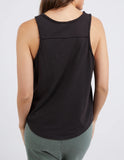 Suri Tank Washed Black-Elm-The Ideal Seasonal Tank. The Suri Tank In A Lightweight Hemp And Cotton Blend Is The Ultimate And Laid Back Style. Featuring Raw Edge Detail On The Neck And Sleeve And Buttons On The Front Placket, Team With The Suri Cargo Pant For The Ultimate Relaxed Seasonal Look. Half Button Front Raw Edge Detail on Neckline & Sleeve Relaxed Fit Cotton Hemp Blend Model is 169cm and wears Size 10-Pash + Evolve
