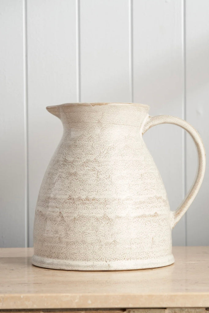 Tall jug - snow-Robert gordon-The Heirloom collection is built on tabletop and decorator classics that bring a sense of nostalgia and happiness to your home. Adorned in a unique white reactive glaze, to compliment any home decor, this range is set to become a favourite. High Fired Stoneware Beautiful reactive white glaze 5.4 litres 28cm x 22.5cm x 24.8cm-Pash + Evolve