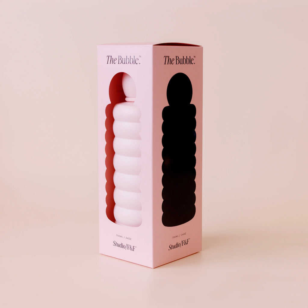 The Bubble - Ballet Pink - Reusable Water Bottle 700ml-Fox & Fallow-Elevated Hydration. Because you have the most impeccable taste. The Bubble™ is a carefully crafted water bottle designed for our most discerning customers. Its iconic ball lid, ergonomic chug cap and elegant silicon handle are designed with your decor in mind. With its iconic silhouette and clean matte finish, the Bubble™ is as functional as it is beautiful. Its double-walled, vacuum insulated stainless steel design means you’ll enjoy icy 