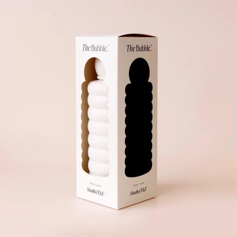 The Bubble - Vanilla - Reusable Water Bottle 700ml-Fox & Fallow-Elevated Hydration. Because you have the most impeccable taste. The Bubble™ is a carefully crafted water bottle designed for our most discerning customers. Its iconic ball lid, ergonomic chug cap and elegant silicon handle are designed with your decor in mind. With its iconic silhouette and clean matte finish, the Bubble™ is as functional as it is beautiful. Its double-walled, vacuum insulated stainless steel design means you’ll enjoy icy cold