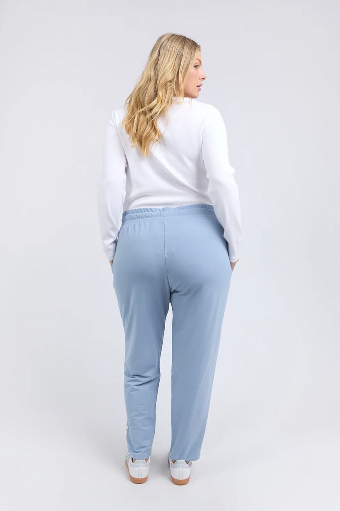 The Lobby Pant - Steel Blue-Elm-The lovely lobby pant in 100% cotton french terry fabric are a throw on and go style ideal for everyday wear. Featuring an elastic waist and drawcord for extra all-day comfort. Elastic waist and pockets Tapered leg Best seller French Terry Cotton Elastane Model is wearing a size 16-Pash + Evolve