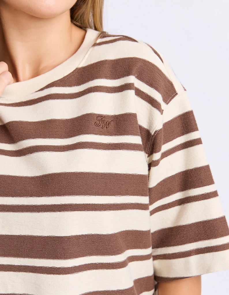 Tides Top - Chocolate-Foxwood-Easy days start here. The Tides Top is crafted from soft specialty unbrushed fleece with a yarn dyed stripe that brings a fresh coastal feel. Finished with a relaxed fit and easy silhouette, it's the throw on style you'll reach for from slow mornings to weekend wanderings. Yarn dyed stripe Specialty unbrushed fleece Relaxed fit Model is wearing a size 10-Pash + Evolve