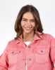 Tilly Jacket - Cosy Coral-Elm-Our best selling jacket in classic stretch denim that's perfect for layering and adding a pop of colour to every outfit. Best Selling Denim Jacket Flattering Stretch Denim Elm Hardware & Pockets Stretch Denim Our model is 171cm and wears Size 10-Pash + Evolve