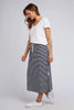 Travel Skirt - Navy & White Stripe-Elm-The Elm Travel Skirt Is A Maxi-Length Skirt Finishing Mid-Calf. It Is Super Comfy With A Relaxed Fit. Constructed In A Soft And Breathable Cotton Slub Fabrication It's The Perfect Style To Pack On Your Next Trip Or To Wear Casually Throughout The Spring And Summer Months. Features Include An Easy Elastic Waist, Side Split And Functional Front Pockets. Elastic Waist with Function Front Pockets Side Split Maxi Skirt Unbrushed French Terry Model is 169cm and wears Size 10