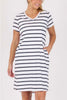 V neck betty dress - white/navy stripe-One Ten Willow-*V neck *Short sleeve *White/Navy Stripe *Just above knee length *Cotton Elastane-Pash + Evolve