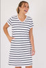 V neck betty dress - white/navy stripe-One Ten Willow-*V neck *Short sleeve *White/Navy Stripe *Just above knee length *Cotton Elastane-Pash + Evolve