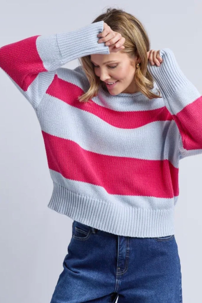Vesi stripe knit - pink/blue-Elm-*Cosy knitwear *Round neckline *Long sleeve *Pink/Blue stripe *Designed in Australia *100% cotton-Pash + Evolve