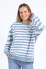 Vivid Crew - Steel Blue Stripe-Elm-Stripes are always in fashion. A classic Elm 100% cotton crew with printed stripes and a curved hemline for style & comfort. Yarn dye stripe Mixed stripe width Crew neckline Unbrushed Cotton Fleece-Pash + Evolve