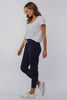Wash out lounge pant - navy-Elm-Everybody's Favourite, The Elm Wash Out Pant Is Made In A 100% Cotton Soft Jersey Fabric And Features Deep Side Pockets And An Elastic Waist For Effortless Everyday Wear. The Dressy Trackie Thick Waistband with Cloth Drawstring Tapered Bottom Leg 100% Cotton Model is 169cm and wears Size 10-Pash + Evolve