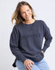 Washed Simplified Crew - Navy-Foxwood-The Washed version of our Best Selling Simplified Crew. This crew is the perfect throw over for your everyday wardrobe. With its round neck, hi-lo hemline, side splits with raw edging & the classic Foxwood logo, you are going to want one in every colour. The Washed version has a vintage look for that much-loved look from the get-go. Front chest embroidery Raw edge detail Curved hem 100% Cotton Model is wearing a Size 10-Pash + Evolve