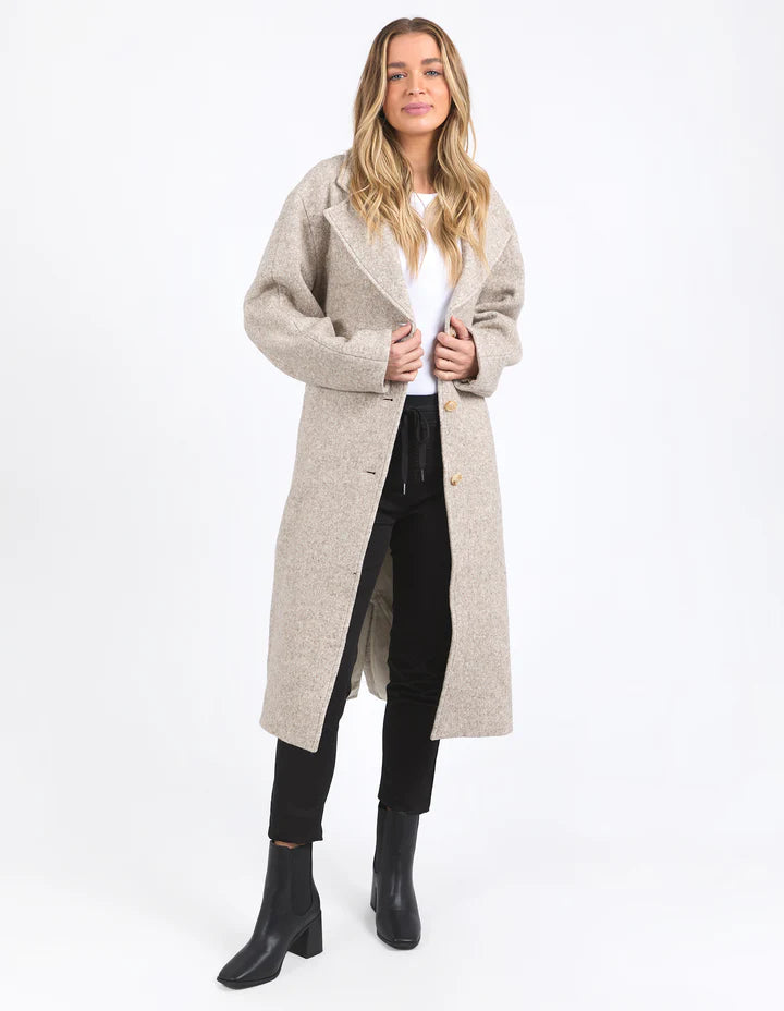 Whistler Coat - Oatmeal-Foxwood-The Whistler Coat is perfect for cooler days. With a front button opening, a waist tie for a flattering fit, and handy side pockets, it’s equal parts stylish and practical. Crafted from a warm wool-polyester blend, it’s a must-have layer for the season. Front button opening Waist tie Side pockets Wool Polyester-Pash + Evolve