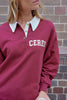 Wren Rugby Sweat - Burgundy White Logo-Ceres Life-Organic Cotton Blend Loopback Drop Shoulder Pockets in side seam Collared neckline Functional button placket-Pash + Evolve