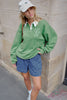 Wren Rugby Sweat - Pistachio White Logo-Ceres Life-Organic Cotton Blend Loopback Drop Shoulder Pockets in side seam Collared neckline Functional button placket-Pash + Evolve