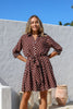 Zali dress - chocolate spot-Pash + Evolve-*Just above knee length *Detailing on sleeve *Button down front *Comes with chocolate slip inside dress *Tie around waist *Chocolate/white *Collar-Pash + Evolve