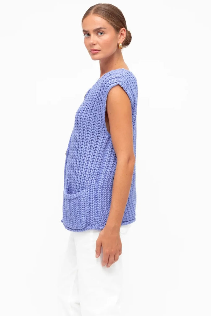 Zuri knit top - blue-Pash + Evolve-This beautiful knit top is the perfect top for any outfit. Simply pair with your favourite white pants for a super cute & effortless look! Featuring buttons down front and pockets. *Super soft *Button down front *Sleeveless *Pockets *100% Nylon-Pash + Evolve