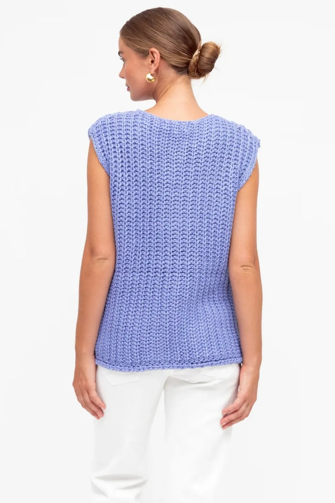 Zuri knit top - blue-Pash + Evolve-This beautiful knit top is the perfect top for any outfit. Simply pair with your favourite white pants for a super cute & effortless look! Featuring buttons down front and pockets. *Super soft *Button down front *Sleeveless *Pockets *100% Nylon-Pash + Evolve