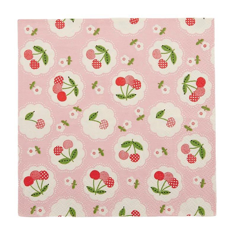 Cherry Napkins-Pash + Evolve-Kitchen-Set of 20 Napkins 33cm x 33cm 3 PLY Oxygen bleached tissue with water based colours.-Pash + Evolve