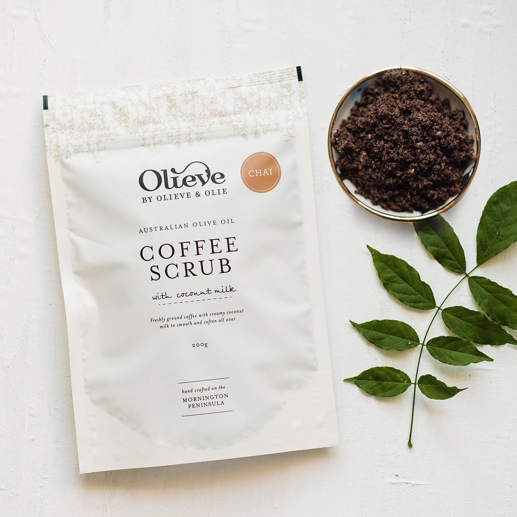 Coffee Scrub 200g - Chai-Olieve + Olie-Skin Care-A luxurious, smooth and creamy scrub made with freshly ground coffee beans and coconut milk to energize your skin. Infused with Australian grown olive oil, bursting with antioxidants and vitamin E. Coffee is well known to helping with premature aging, anti-inflammatory properties, improves circulation, targets acne scarring, contains anti-cellulite agents, helps varicose veins, reduces puffiness around your eyes. *Made in Australia *No preservatives or artifi