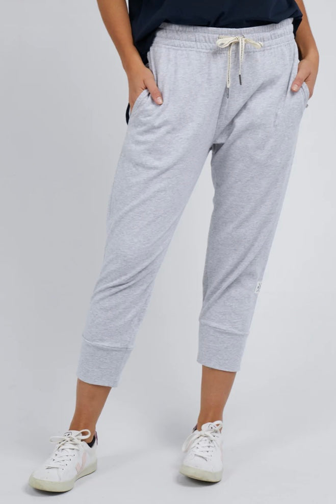 FUNDAMENTAL BRUNCH PANT - GREY MARLE-Elm-Pants-Made From 100% Cotton Slub Jersey, Elm's Best-Selling Brunch Pant Provides A Relaxed Roomy Fit That Is Versatility Plus! With A Comfy Fit Elastic Waistband Paired With An Adjustable Tie, These Cropped Length Pants Feature Large Cuff Detail And Will Be Your Go-To Straight Out Of The Box! Best Selling Style Relaxed Cropped Length Fit Elastic Waistband with adjustable Tie Model is 169 cm and wears Size 10 Please note, our shorter ladies enjoy these pants as more o