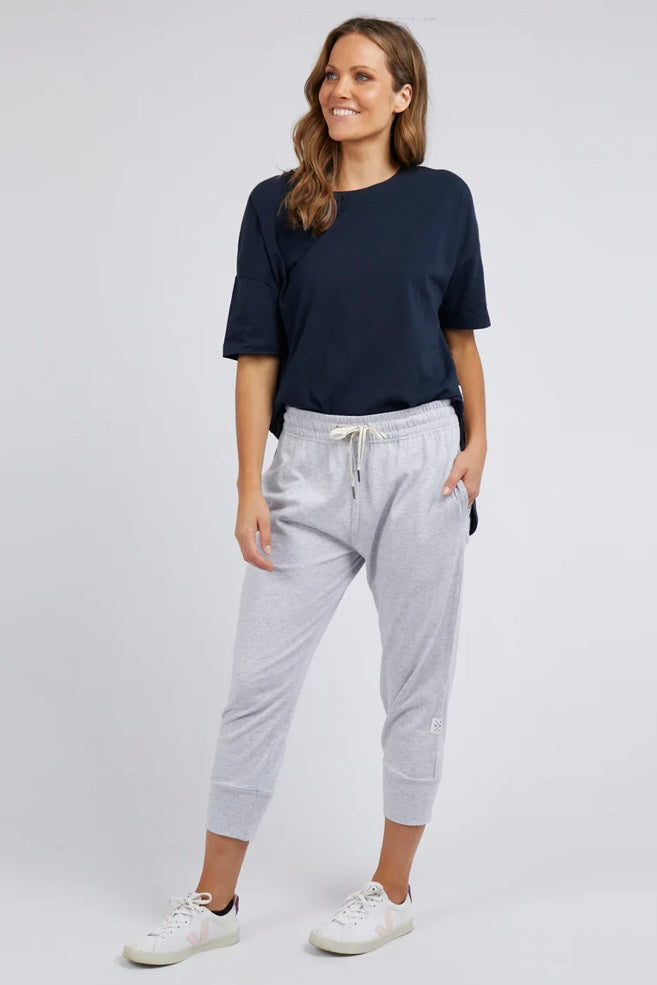FUNDAMENTAL BRUNCH PANT - GREY MARLE-Elm-Pants-Made From 100% Cotton Slub Jersey, Elm's Best-Selling Brunch Pant Provides A Relaxed Roomy Fit That Is Versatility Plus! With A Comfy Fit Elastic Waistband Paired With An Adjustable Tie, These Cropped Length Pants Feature Large Cuff Detail And Will Be Your Go-To Straight Out Of The Box! Best Selling Style Relaxed Cropped Length Fit Elastic Waistband with adjustable Tie Model is 169 cm and wears Size 10 Please note, our shorter ladies enjoy these pants as more o