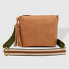 Kasey Stripe Strap Bag - Camel-Louenhide-Bags-The Louenhide Kasey Tan Crossbody Bag with Stripe Strap is a classic women's everyday bag with elevated style. Designed in a soft and slouchy design, this casual crossbody bag is a smaller take on our best-selling Daisy Crossbody Bag. Secure your favourite products in either the zip pocket, the two slip pockets or in the interior compartment for your bigger items such as sunglasses, purse and phone with ease. Complete your relaxed luxe look with the matching str