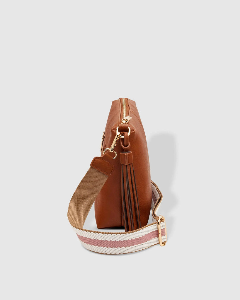 Kasey Stripe Strap Bag - Tan-Louenhide-Bags-The Louenhide Kasey Tan Crossbody Bag with Stripe Strap is a classic women's everyday bag with elevated style. Designed in a soft and slouchy design, this casual crossbody bag is a smaller take on our best-selling Daisy Crossbody Bag. Secure your favourite products in either the zip pocket, the two slip pockets or in the interior compartment for your bigger items such as sunglasses, purse and phone with ease. Complete your relaxed luxe look with the matching strip