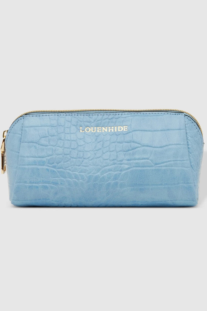 Madrid Bonnie Cosmetic Set - Chambray-Louenhide-The Louenhide Madrid Bonnie Cosmetic Case Set is a gorgeous pairing of two stylish travel companions. Designed in matching soft, summery colourways and glossy, croc textured polyurethane vegan leather, these bags exude effortless style. The structured and versatile design of the Madrid Cosmetic Case is perfect for storing large skincare and hair care products. Whereas, the compact Bonnie Cosmetic Case is useful for organising your smaller cosmetic items or mak