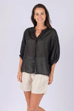 Nikola shirt - black-Pash + Evolve-Nikola is always on Demand, in fact you will want to own her in every colour. This top is super easy to wear, and the most flattering fit on. Easily dress her up or down. * Button up front & back * Short sleeves * hi-low hemline * 100% Linen-Pash + Evolve